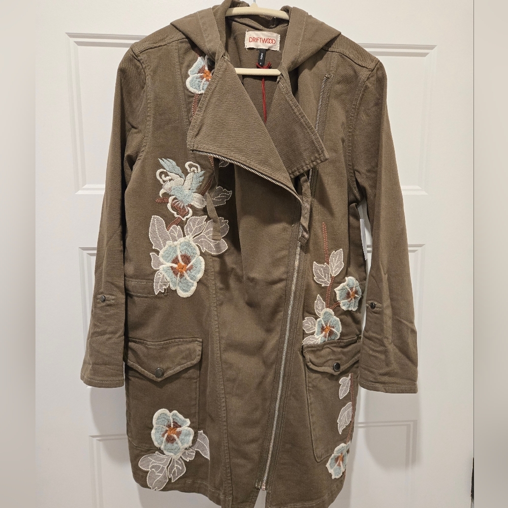 DRIFTWOOD Utility Jacket with Floral Embroidery in Brown